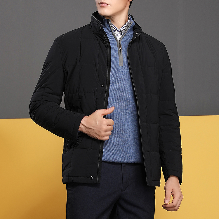 autason/奥德臣男士外套黑色立领拉链中长款羽绒服