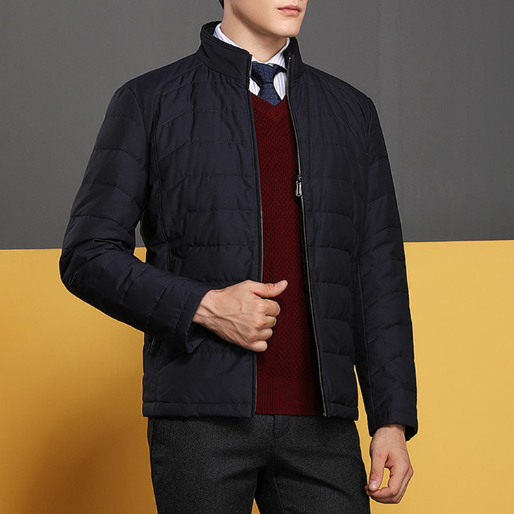 autason/奥德臣男士外套藏青色立领拉链短款羽绒服