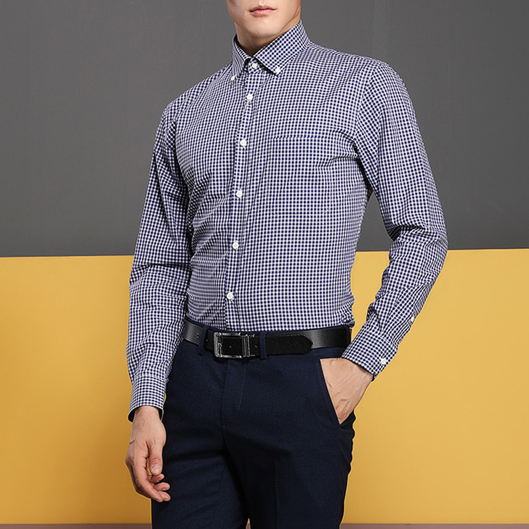 autason/奥德臣男士衬衫蓝色全棉长袖衬衫