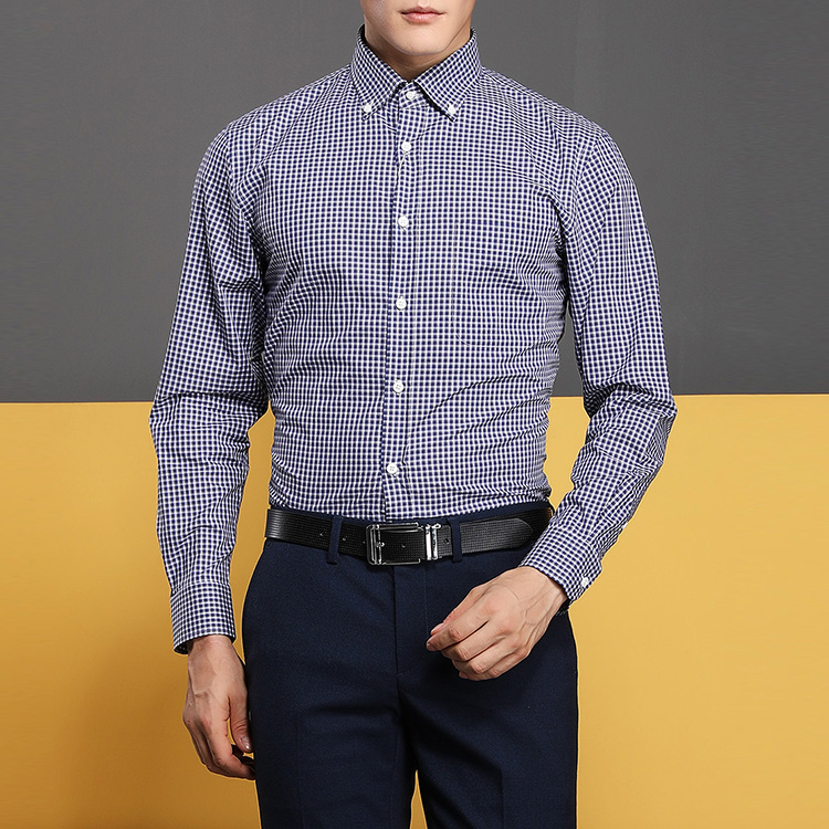 autason/奥德臣男士衬衫蓝色全棉长袖衬衫