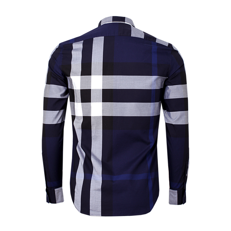 burberry/博柏利london系列时尚经典款修身版纯棉深蓝色翻领长袖男士