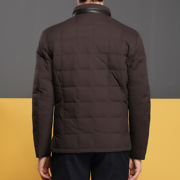 autason/奥德臣男士外套深咖色立领拉链短款羽绒服