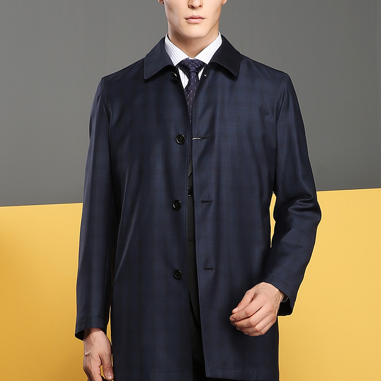 autason/奥德臣男士外套深蓝色中长款翻领风衣