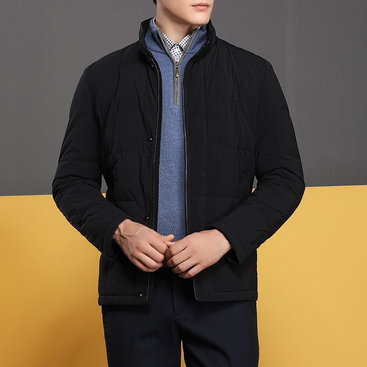 autason/奥德臣男士外套黑色立领拉链中长款羽绒服