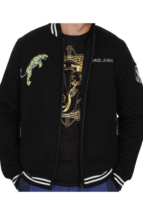 versace jeans/范思哲牛仔 16年秋冬款黑色立领老虎图案长袖棉服男士