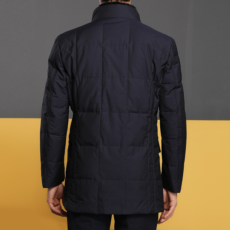 autason/奥德臣男士外套蓝色立领盖牌拉链中长款羽绒服