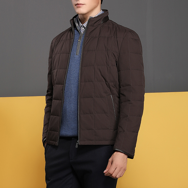 autason/奥德臣男士外套深咖色立领拉链短款羽绒服
