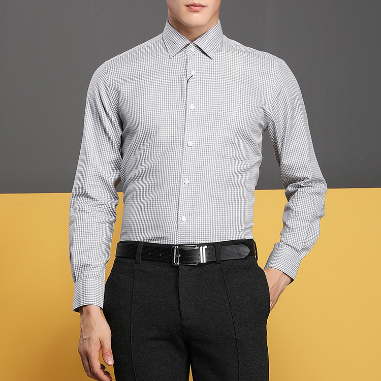 autason/奥德臣男士衬衫灰色小方八软领长袖衬衫