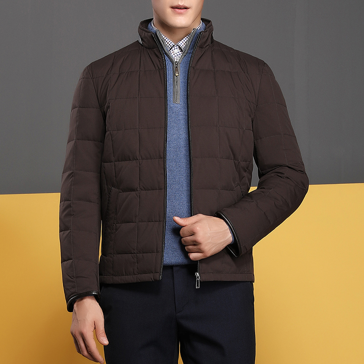 autason/奥德臣男士外套深咖色立领拉链短款羽绒服