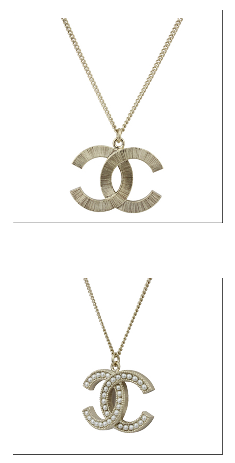 chanel/香奈儿 淡金色双c logo珍珠项链