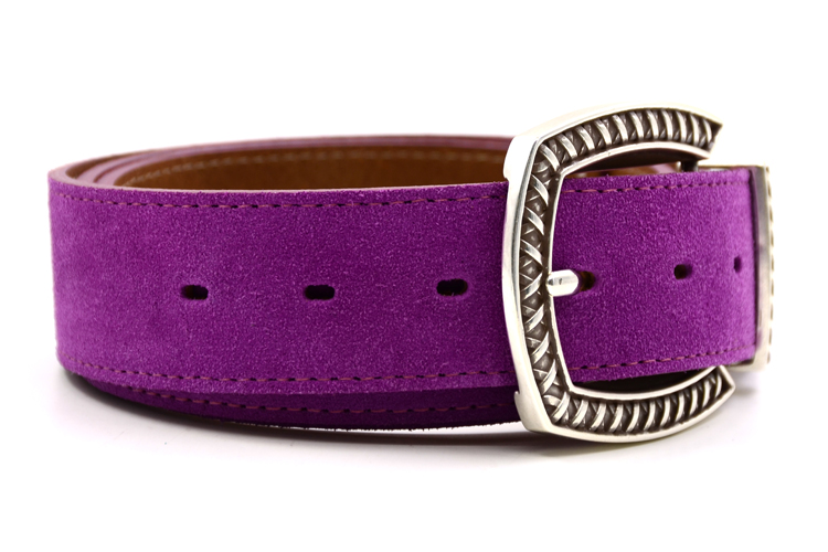 badichi/百帝奇 高端定制磨砂牛皮腰带紫色 金属针扣配同款皮带环#40