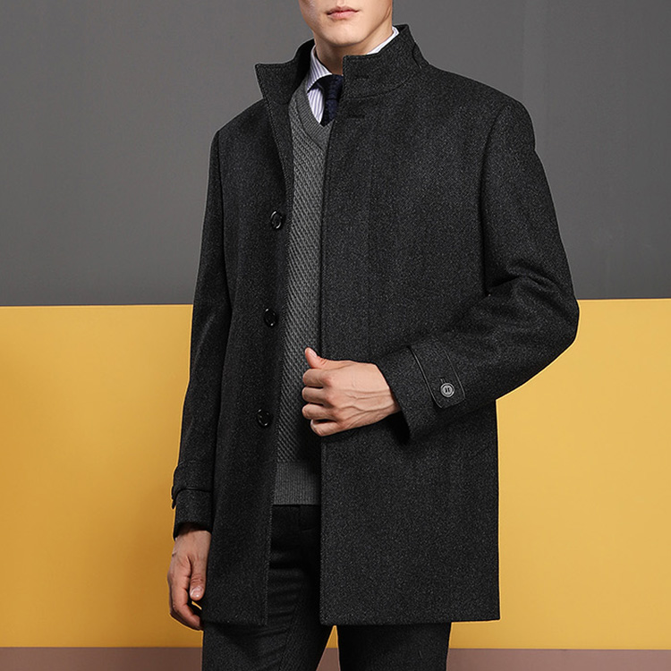 autason/奥德臣男士外套深灰色立领大衣