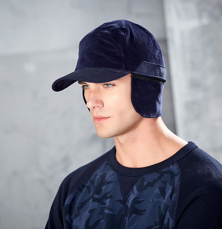 kenmont/卡蒙男麂皮绒保暖灯芯绒护耳帽鸭舌帽男士双层加厚帽子