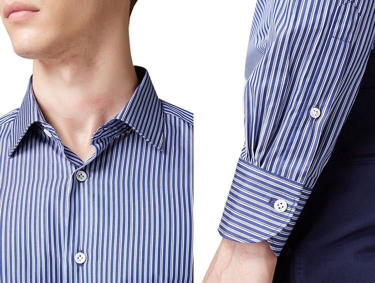 by creations/柏品 意大利进口 moti全棉衬衫 宽角领粗条纹设计 男士