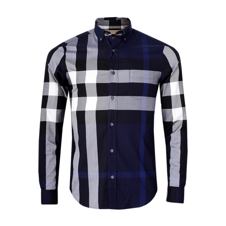 burberry/博柏利london系列时尚经典款修身版纯棉深蓝色翻领长袖男士