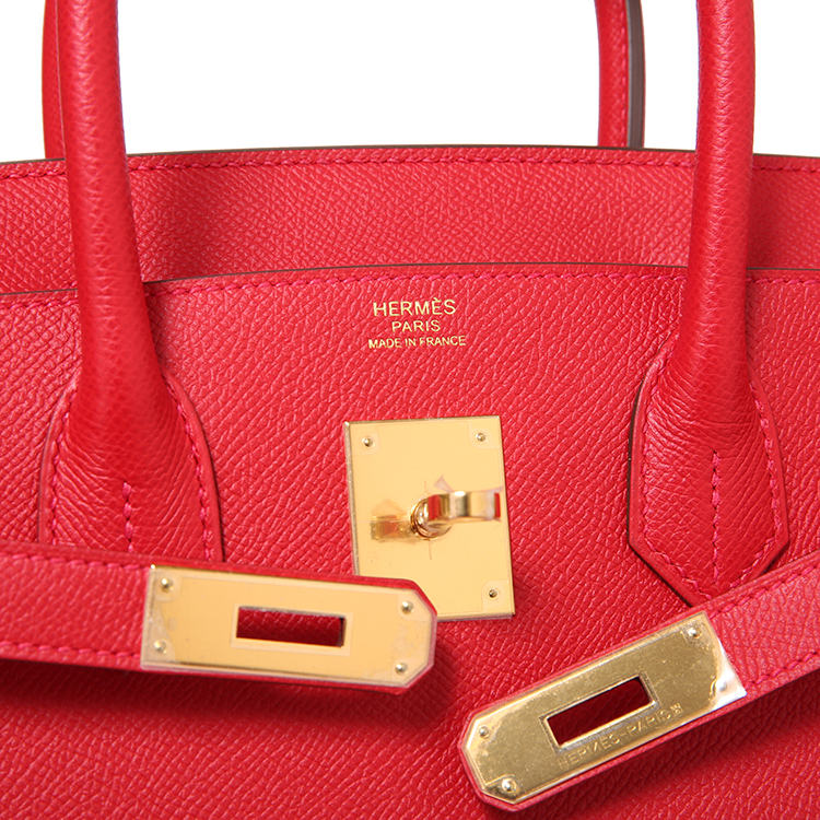 hermes/爱马仕) q5红色牛皮金扣女士手提包birkin30 x刻