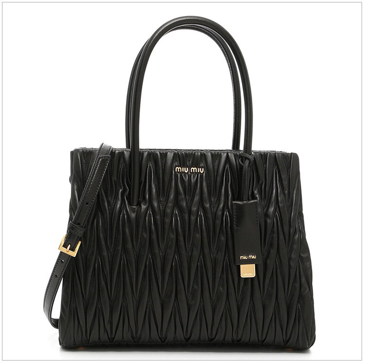 miu miu 缪缪 女士黑色羊皮经典褶皱款手提斜跨两用包 161123
