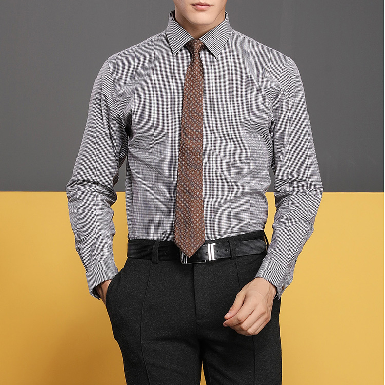 autason/奥德臣男士衬衫咖色全棉长袖衬衫