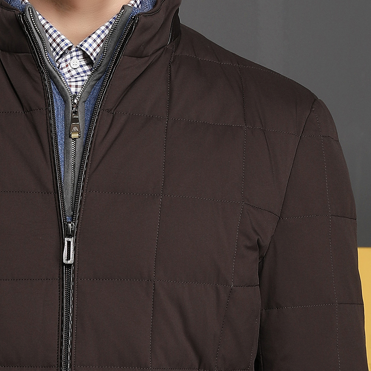 autason/奥德臣男士外套深咖色立领拉链短款羽绒服