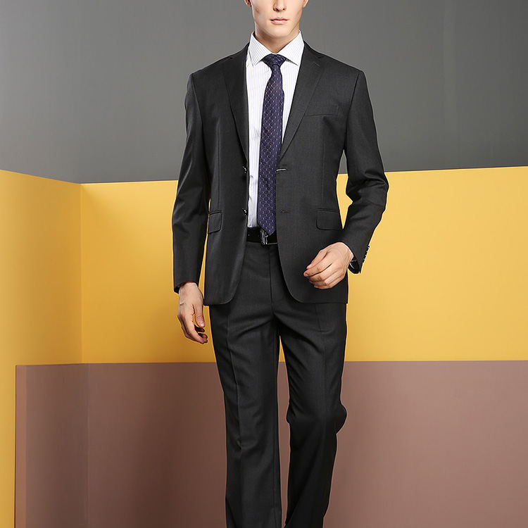 autason/奥德臣男士西服深灰色全毛二粒扣正装西服男士西装