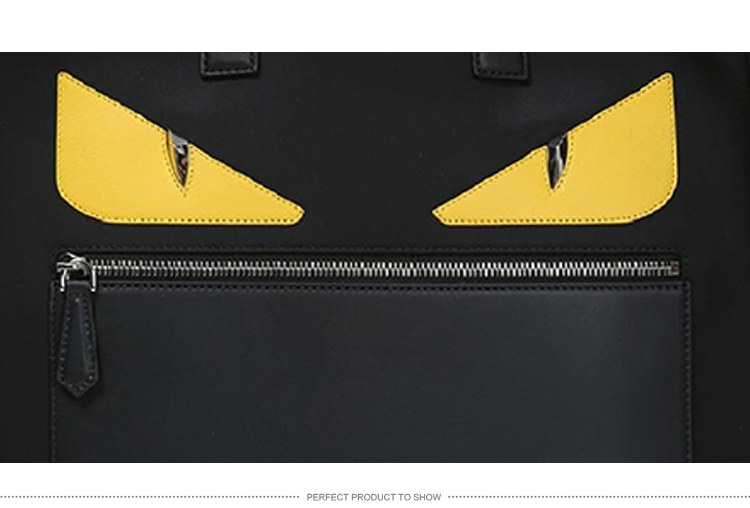 fendi/芬迪 男士黑色尼龙bag bugs眼睛装饰tote托特包手提包 7va367 8