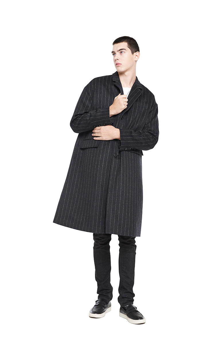 millogrem over fit stripe系列男士炭灰色羊毛大衣 mmfw16ctch035