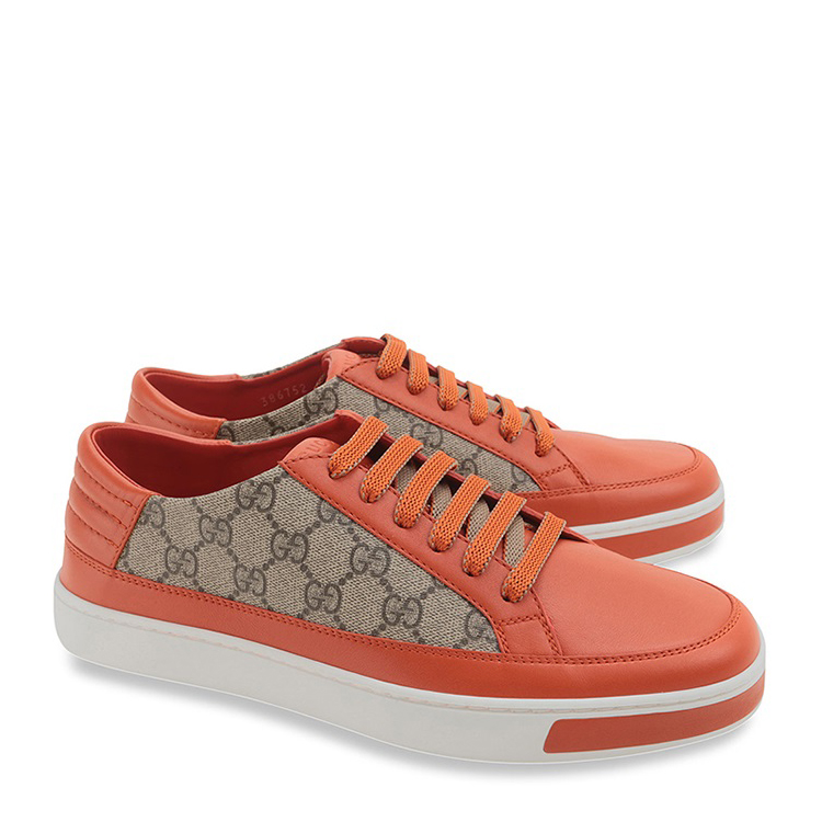 gucci/古驰 男士橙色皮革拼接双glogo休闲鞋 386752a9ln07561