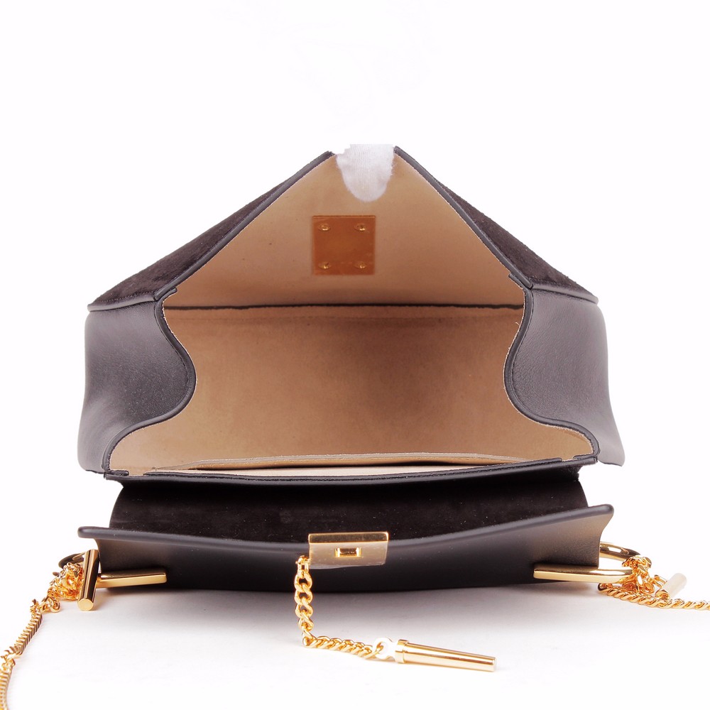 chloe/克洛伊 女士 黑色 中号 绒面拼小牛皮 小猪包 侧背包 单肩包 3s