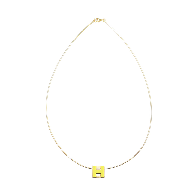 hermes爱马仕黄色珐琅方型h吊坠项链