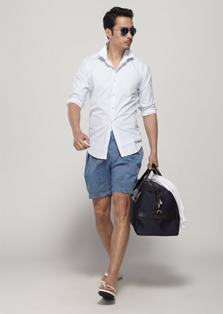 creations/柏品 意大利 印花百幕大短裤 蓝色休闲短裤 沙滩度假男士