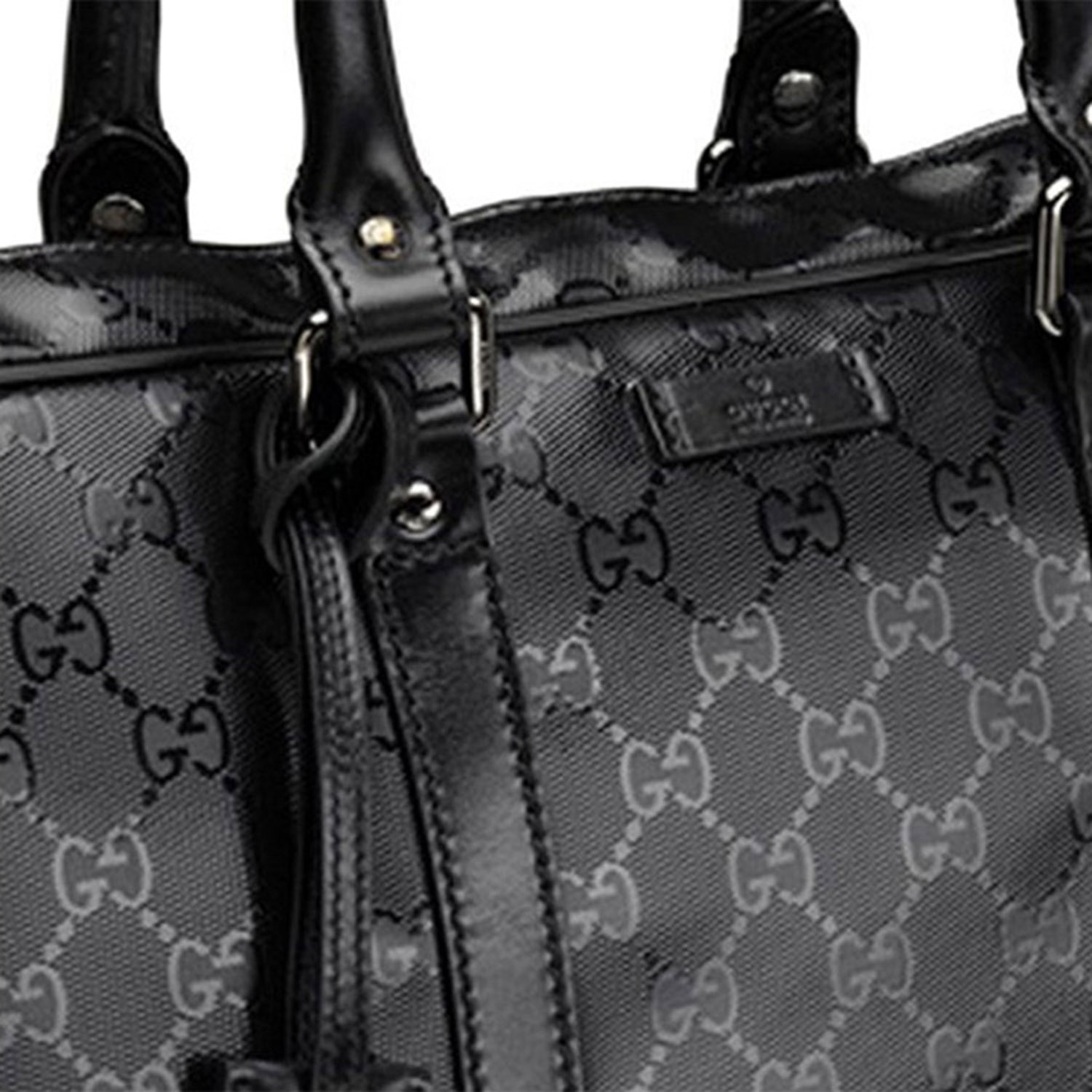 【包邮包税】gucci/古驰 男士黑色人造革双g logo大号提挎两用包单肩