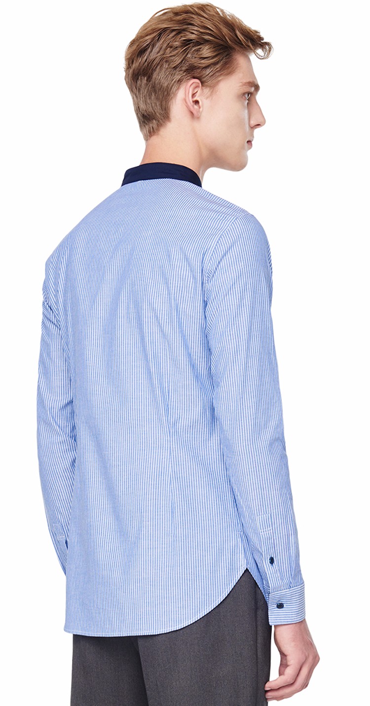 millogrem 蓝色纯棉无领衬衫 mmss16shbu029