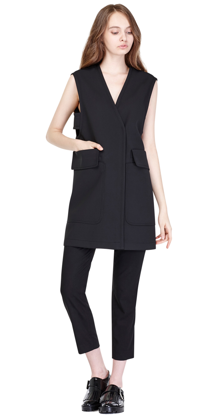 millogrem ample 系列黑色口袋长款马甲 mwss16vtbk014