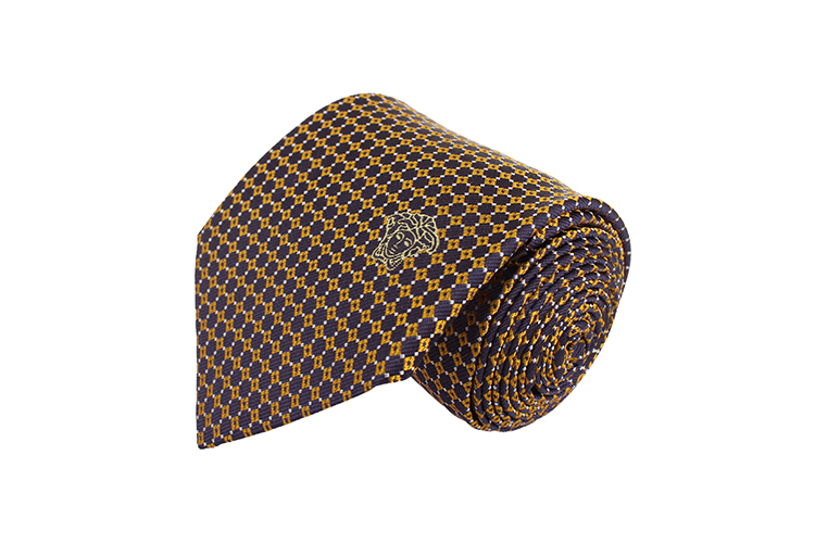 versace/范思哲 藏蓝色底金色立体花纹logo刺绣领带