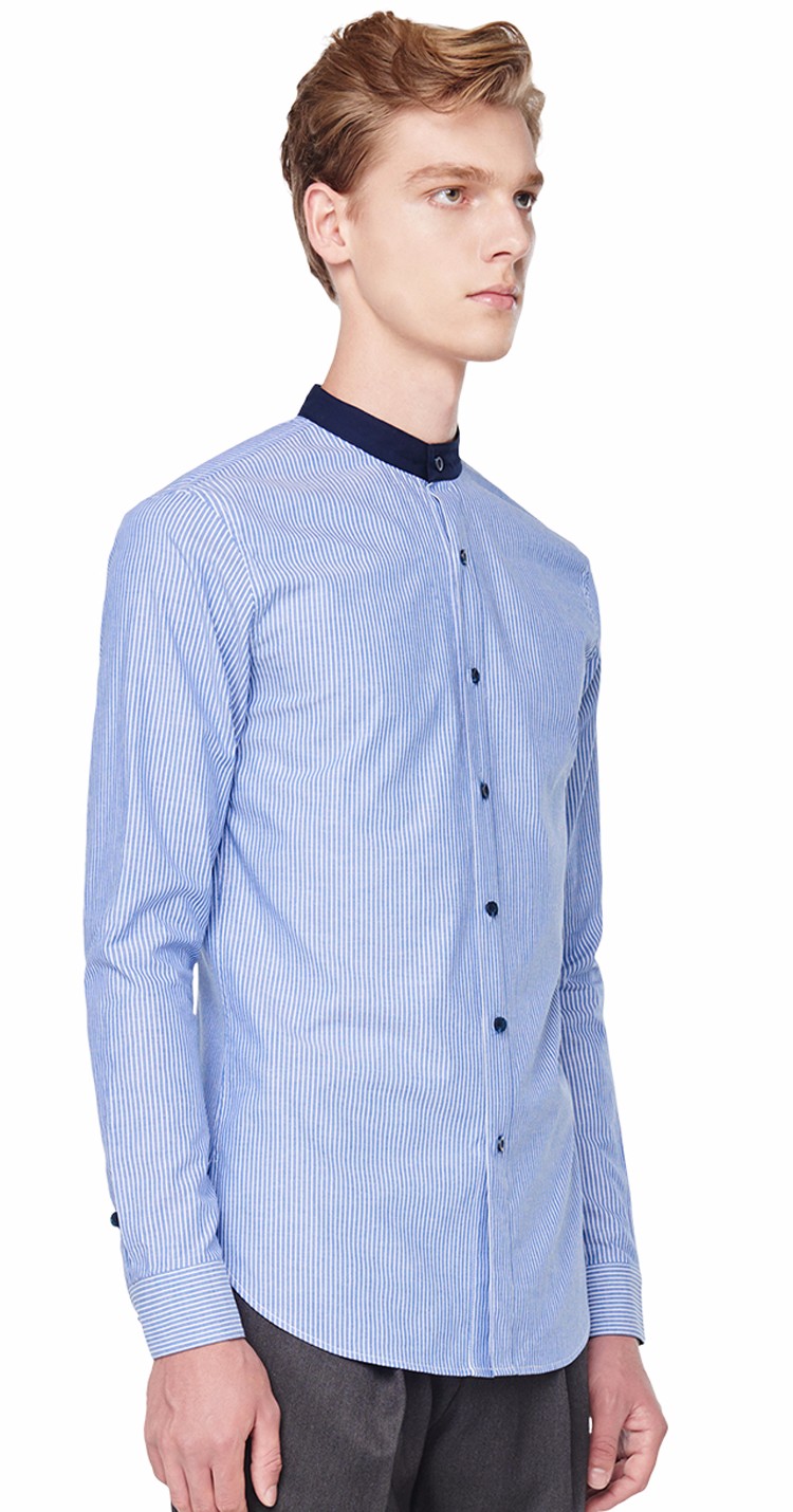 millogrem 蓝色纯棉无领衬衫 mmss16shbu029