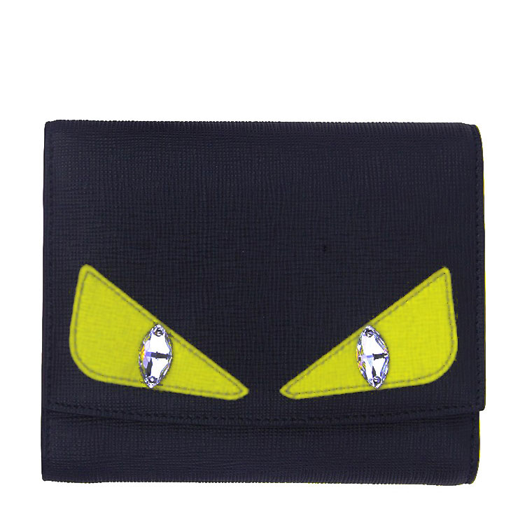 fendi/芬迪 新款小恶魔女士黑色牛皮bag bugs短款钱包#8m0358 5pt f0