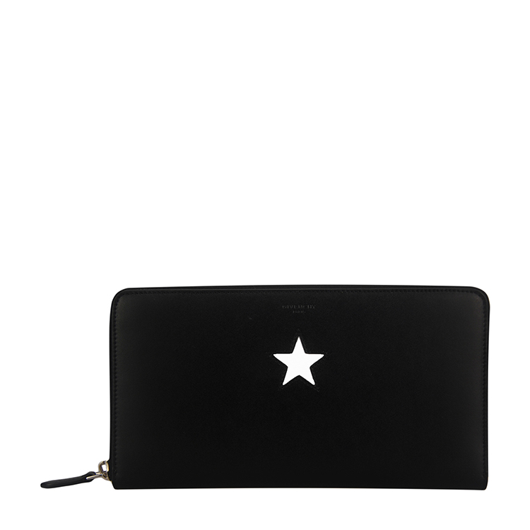 givenchy/纪梵希 新款大号黑色小牛皮白色五角星图案中性款式长款拉链