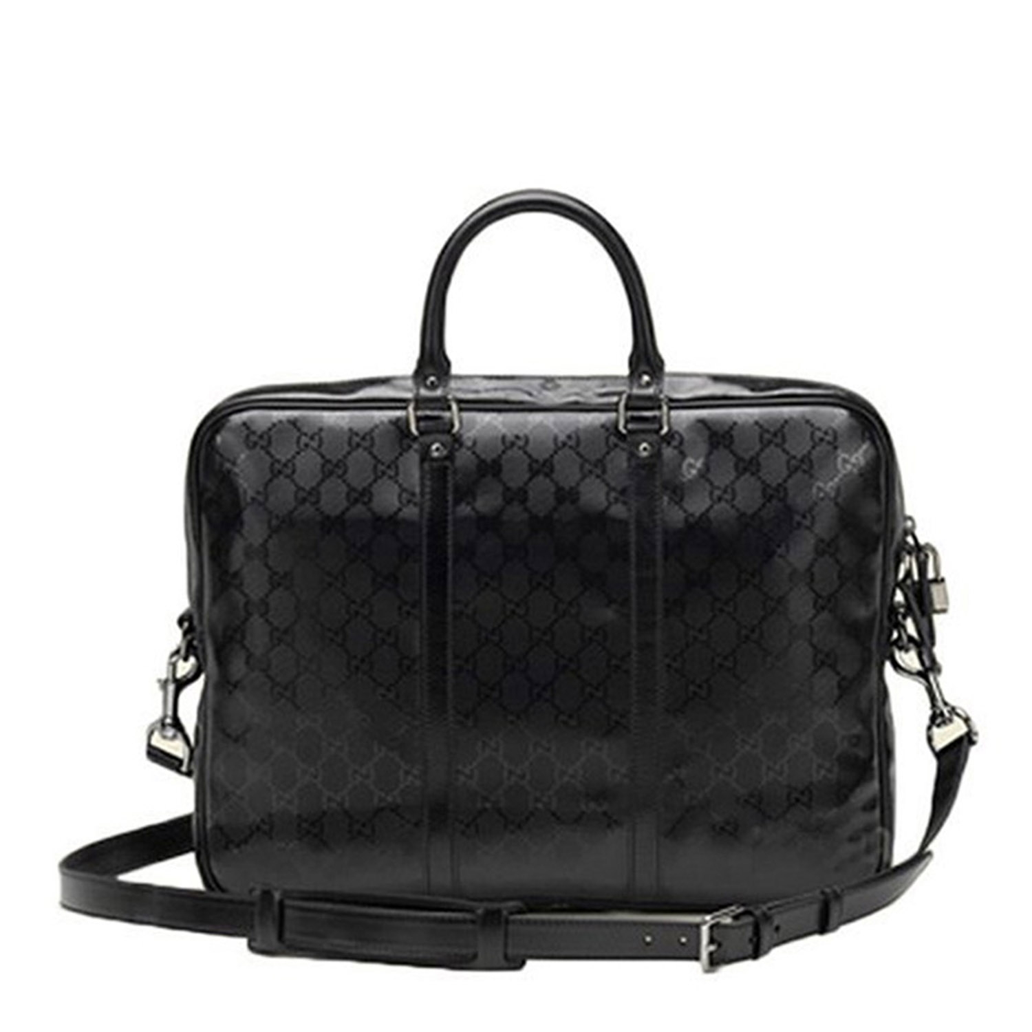 【包邮包税】gucci/古驰 男士黑色人造革双g logo大号提挎两用包单肩