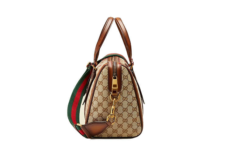 gucci/古驰棕色logo帆布/配皮女士波士顿经典款手提包381044 kh1va