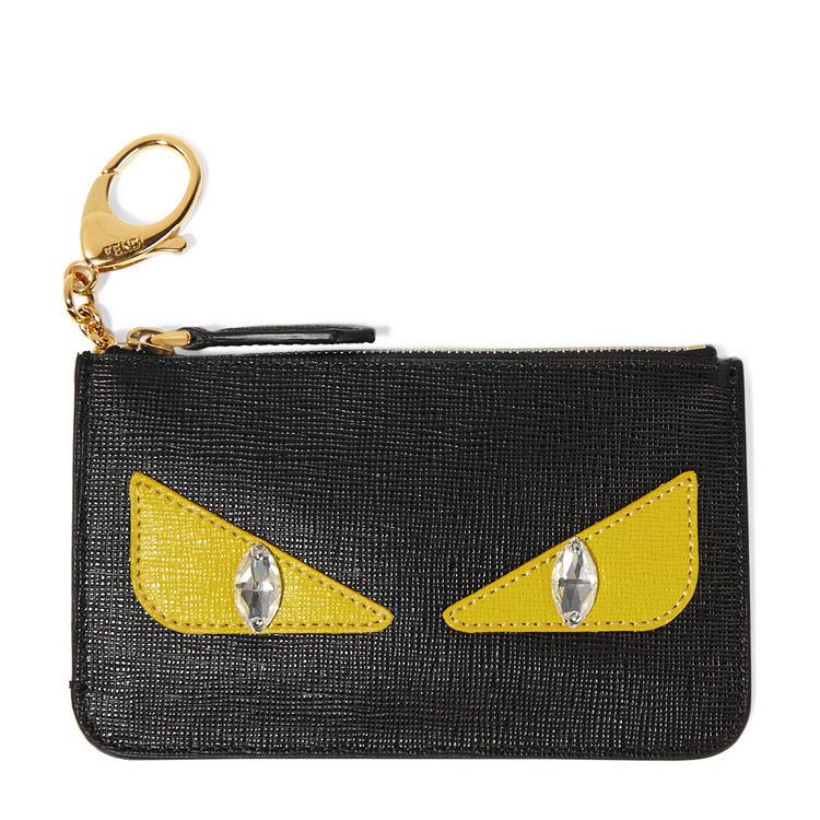 fendi/芬迪 牛皮新款bag bugs眼睛图案黑色小型皮具钥匙零钱包