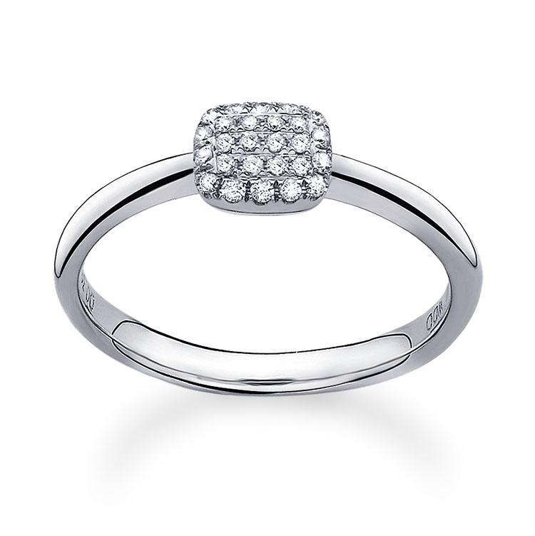 woothy/吾昔珠宝 18k白金女戒 黄金玫瑰金方形钻戒 碎钻群镶钻石戒指