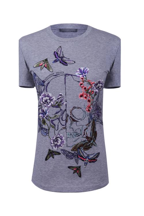 alexander mcqueen/亚历山大麦昆 时尚骷髅图案短袖纯棉女士t恤365427