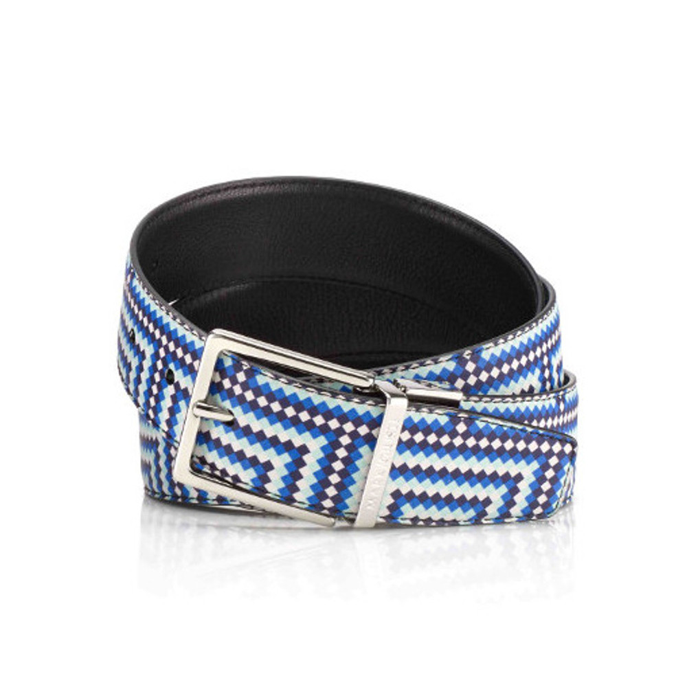 mark giusti 意大利深蓝色几何图案印花羊皮腰带皮带 男士皮具 p-020