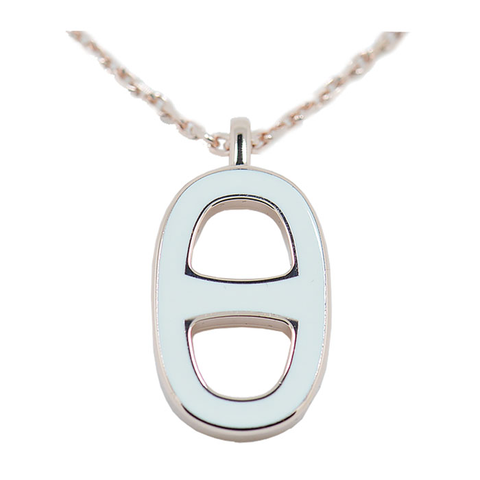 hermes/爱马仕 女士白色珐琅玫瑰金色猪鼻项链