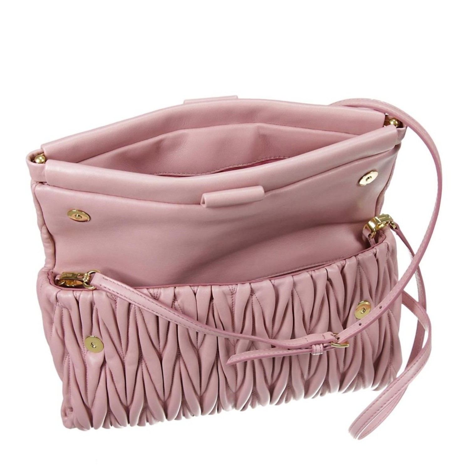 【包邮包税】miumiu/缪缪 2016春夏新品女士真皮粉色两用包手拿包单肩