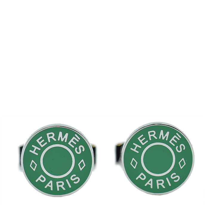 hermes/爱马仕 男士绿色圆形纽扣标 袖扣