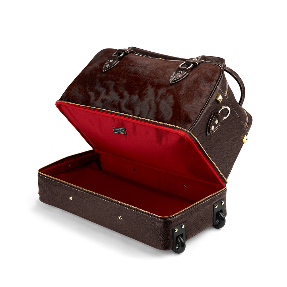 aspinal of london 棕色小牛皮毛拉杆箱旅行包旅行箱手提包025-0750
