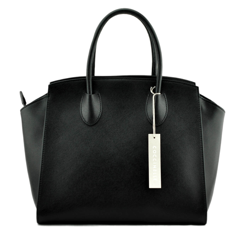 coccinelle/可奇奈尔*黑色saffiano女士牛皮大号笑脸包手提包c1u701