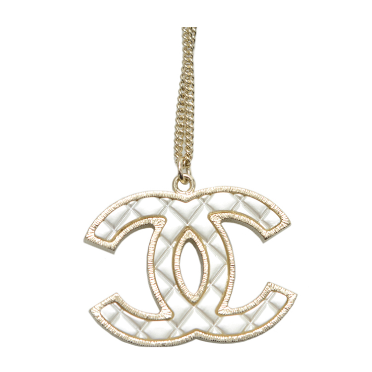 chanel/香奈儿 新款 白色珠光菱格纹项链 a86160金色