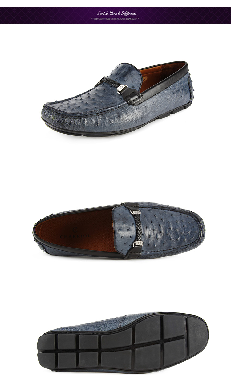 charriol/夏利豪 意大利进口鸵鸟皮乐福鞋男士休闲鞋